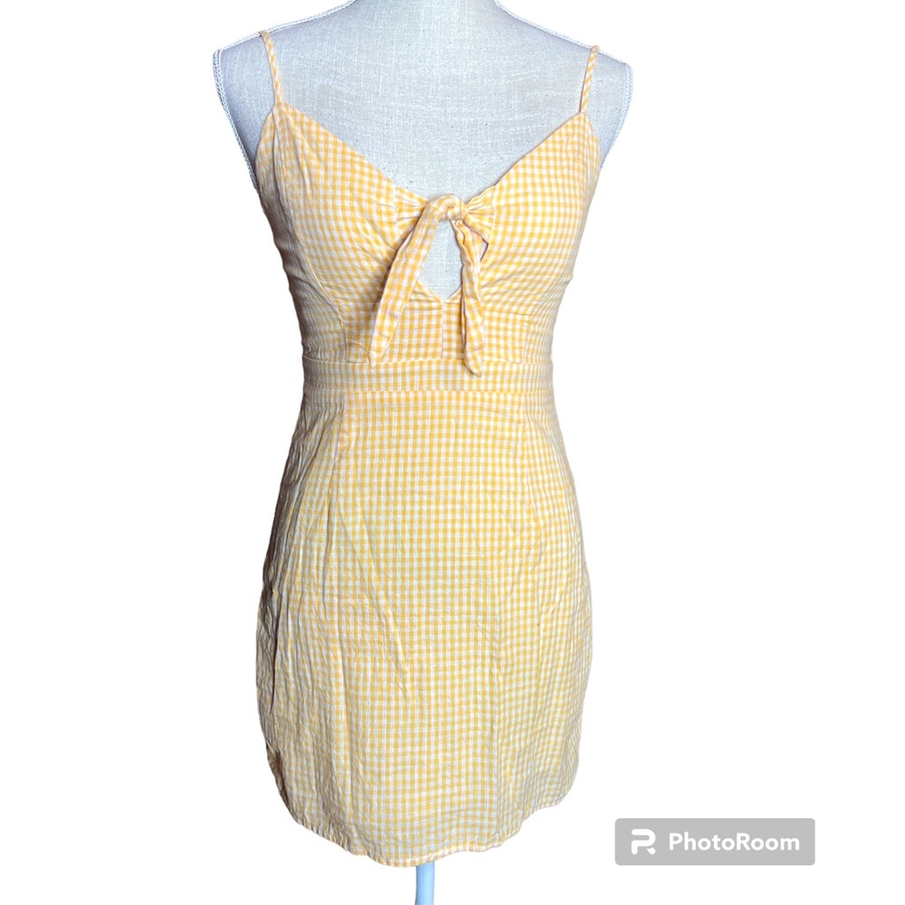 Lulus Yellow Checkered/ Gingham Mini Sleeveless Dress-100% Cotton W/Rayon Lining